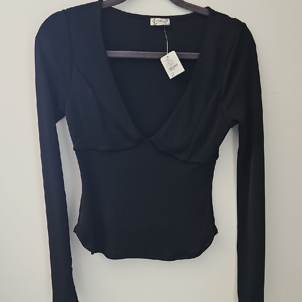 FREE PEOPLE Black Long Sleeve Top